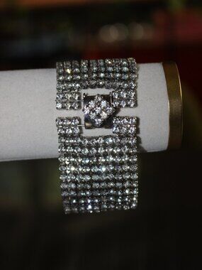 Vintage Rhinestone Cuff Bracelet 1950's/1960's Gorgeous 10 rows Sparkly